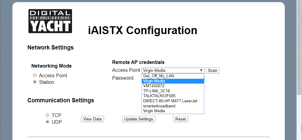 Configuration réseau WiFi transpondeur AIS
